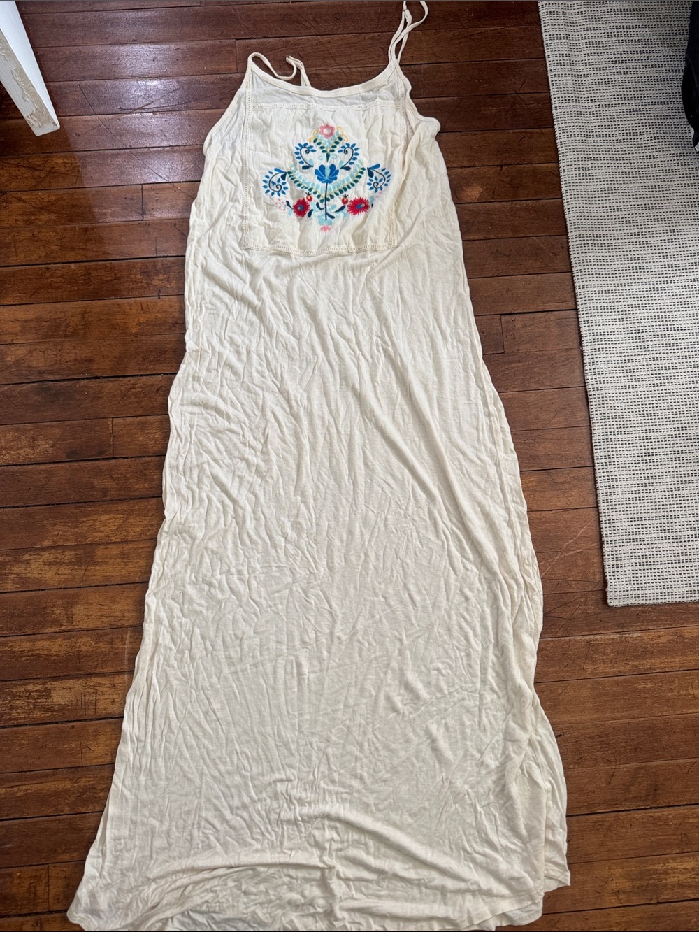 Element Cream Maxi Dress with Blue and Pink Embroidery